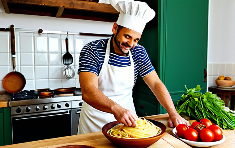 유튜브 쇼츠 편집 팁 - Italian Cooking Inspiration**

"A bright and inviting Italian kitchen scene, featuring a friendly ch...