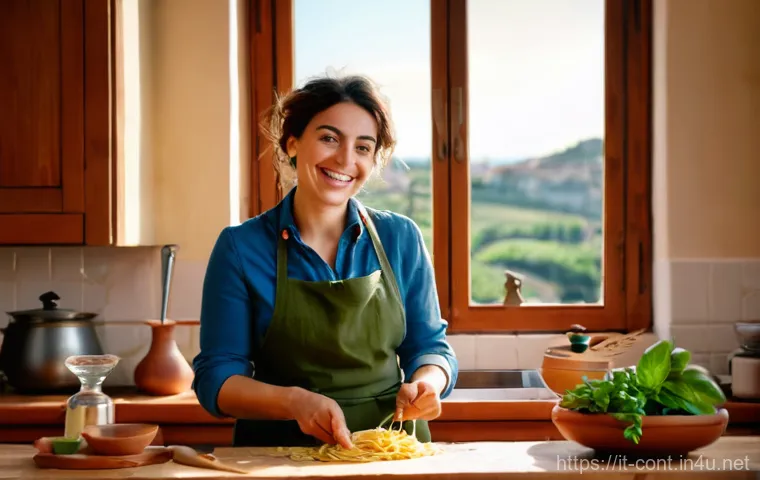 네이버 블로그와 동영상 연결하기 - **Prompt for an Italian Food Vlogger in a Rustic Kitchen:**
    A vibrant, medium shot of a cheerful...