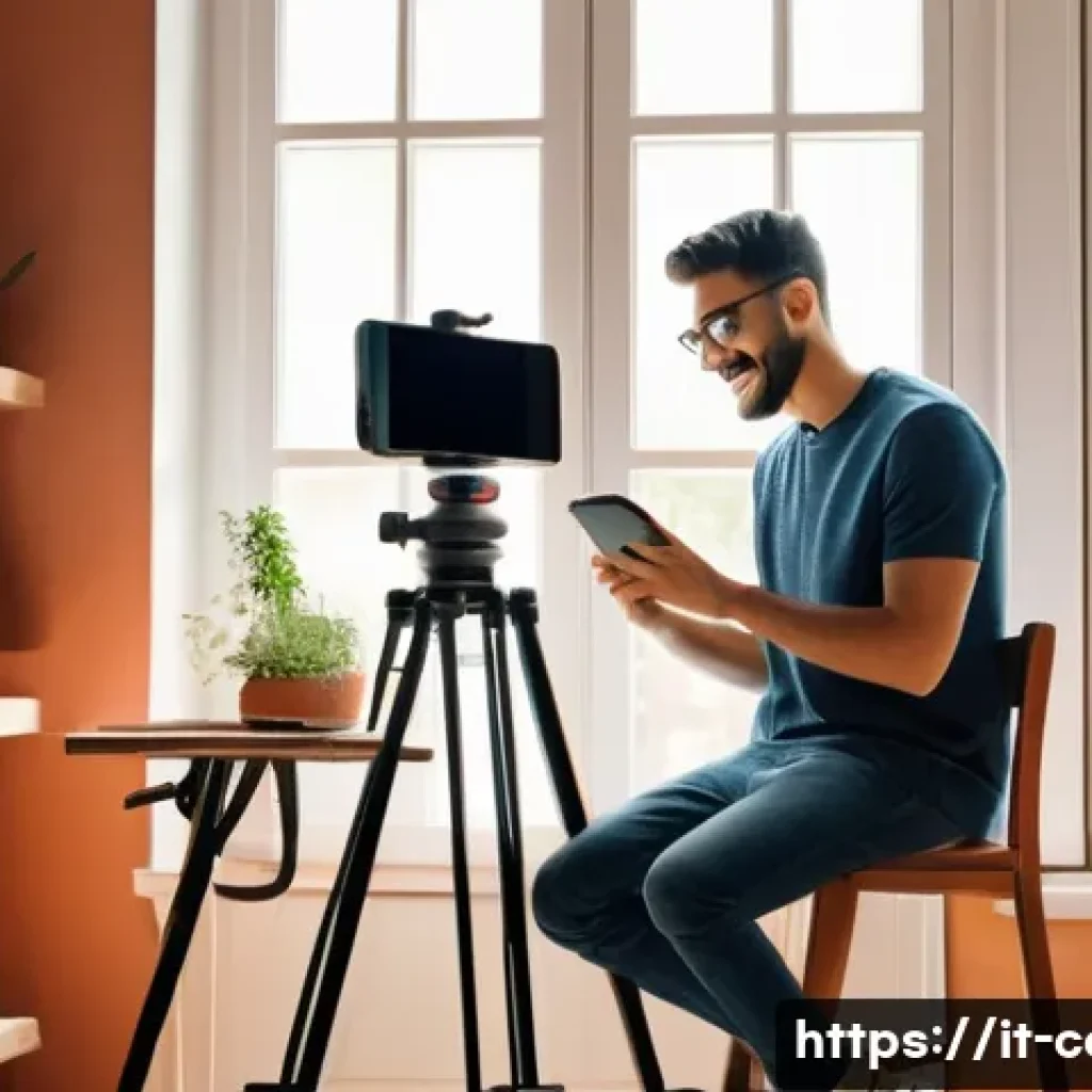 Vlog와 쇼츠 차별화 전략 - A modern Italian content creator’s home studio setup for filming engaging videos, featuring warm nat...