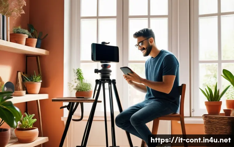 Vlog와 쇼츠 차별화 전략 - A modern Italian content creator’s home studio setup for filming engaging videos, featuring warm nat...