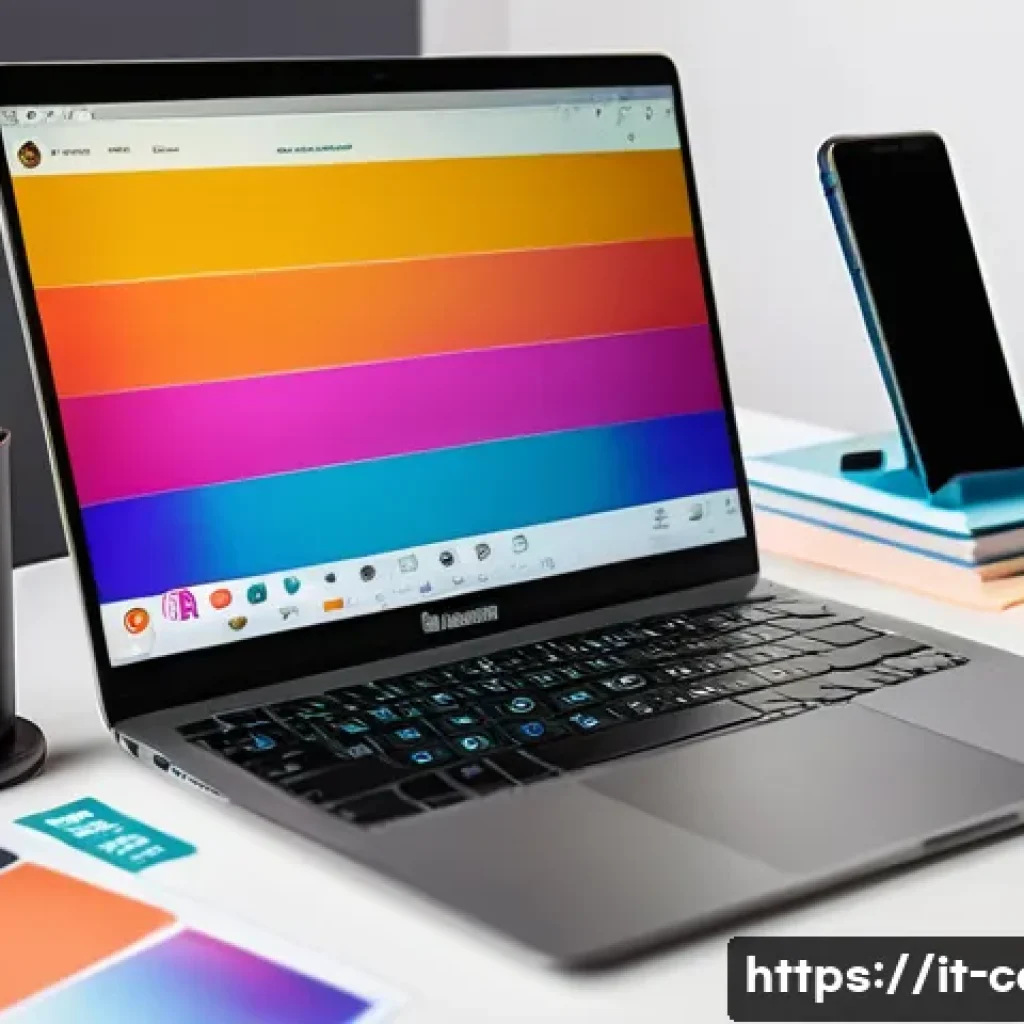 인스타 피드에서 스토리로 전환하는 방법 - A modern Instagram content creator’s workspace, featuring a sleek laptop displaying a vibrant Instag...